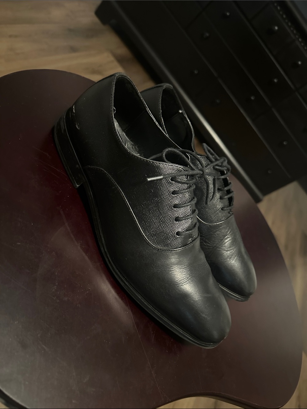 Steve Madden Black Leather Lace-Up Derby Oxfords LEATHER